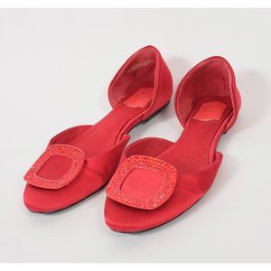 Roger Vivier Dorsay 39 US 9 jewel buckle red silk satin ballet flats
